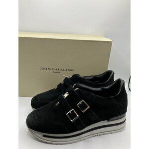 39 John Galliano Buckle Monk Strap Platform Sneakers Black Suede